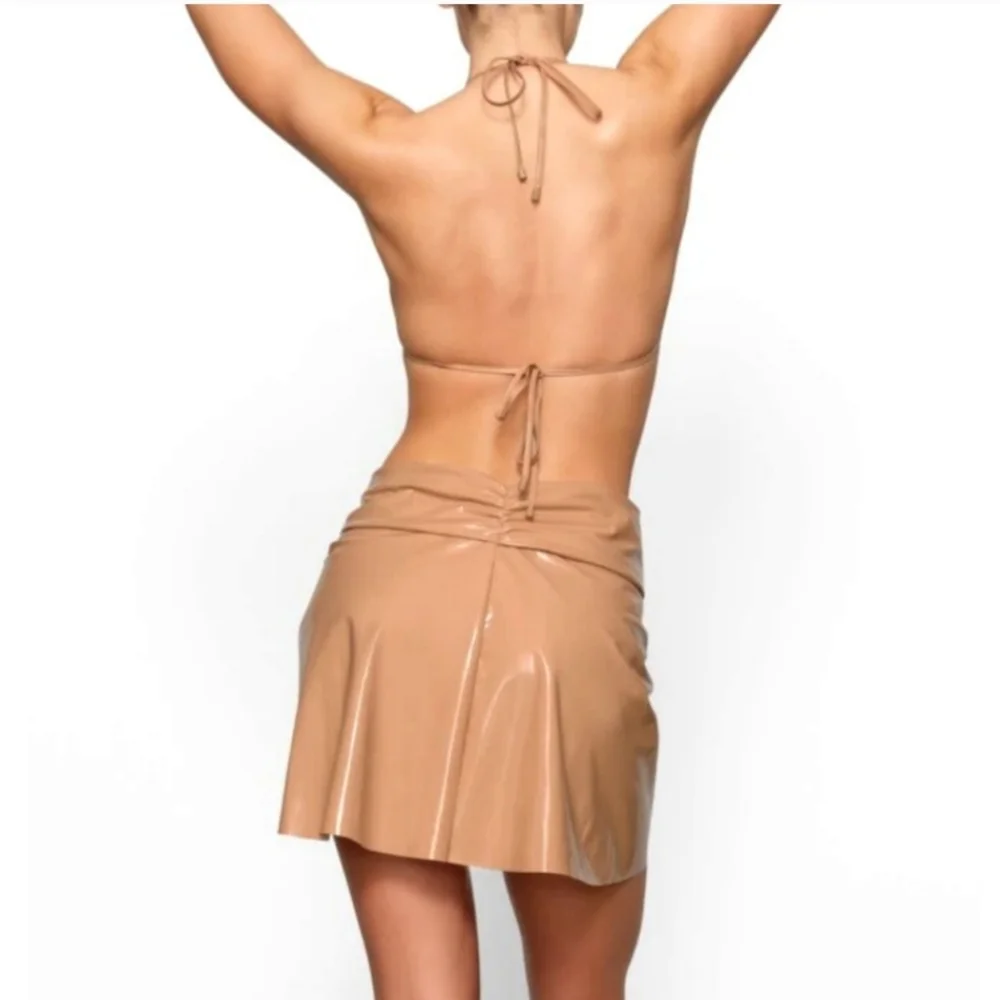 NWT Skims Swim Textured Bikini Story Sarong PU Mini Skirt Womens Ochre Plus 4X